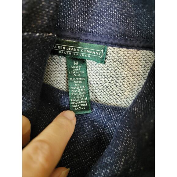 Ralph Lauren Jeans Women's Funnel Cowl Neck Sweatshirt Blue Medium Long Sleeve - Picture 3 of 4